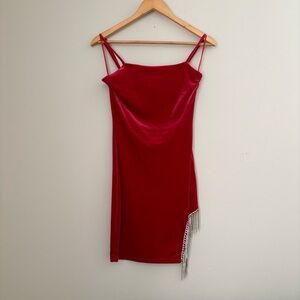 Wet Seal Red Asymmetrical Dress with Crystal Detail